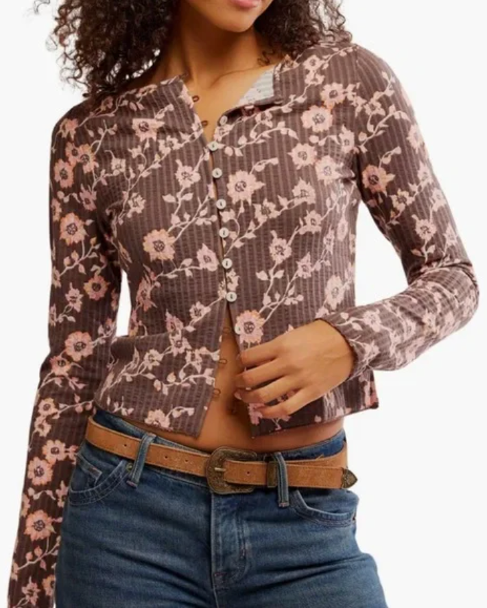Free People Floral Tilly Cardigan in Brown