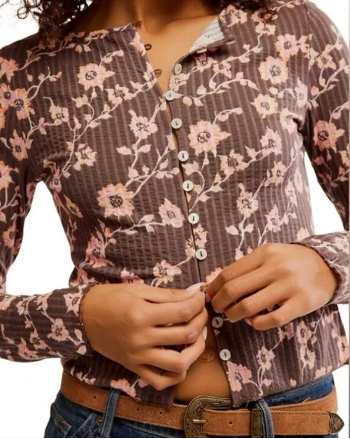 Free People Floral Tilly Cardigan in Brown thumbnail 3