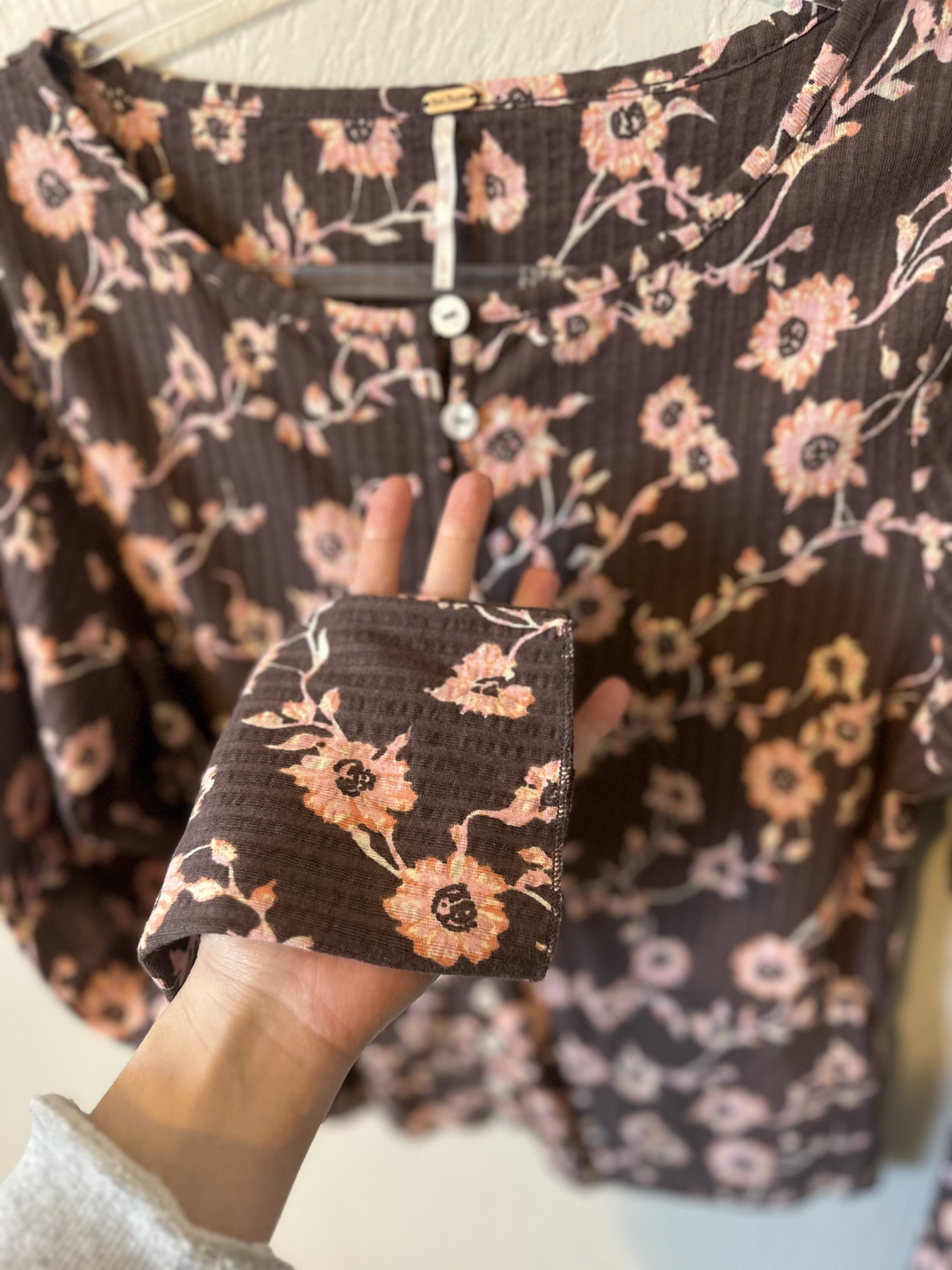 Free People Floral Tilly Cardigan in Brown thumbnail 7