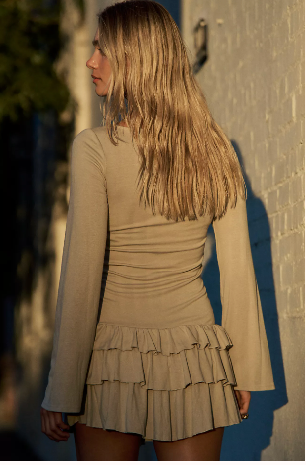 Free People Good Feels Ruffle Long Sleeve Mini Dress thumbnail 2