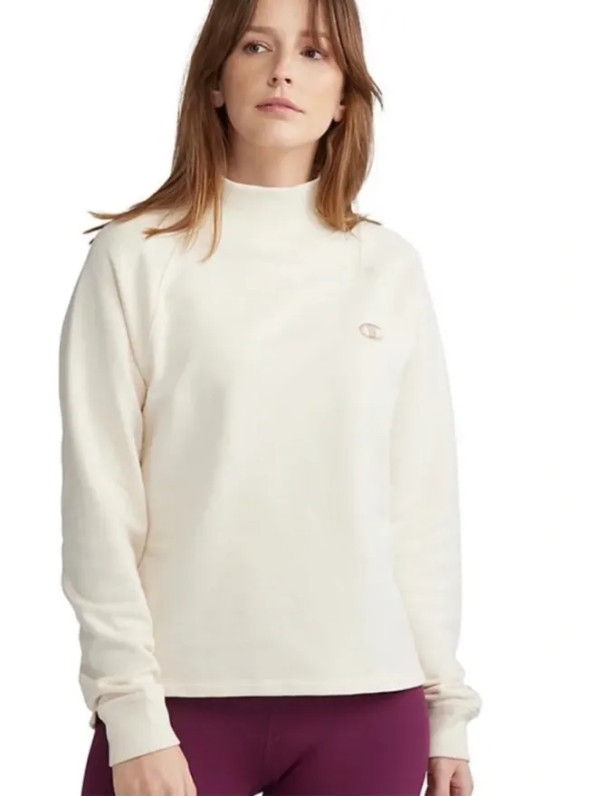 Champion Powerblend Mock Neck Sweatshirt in Cream