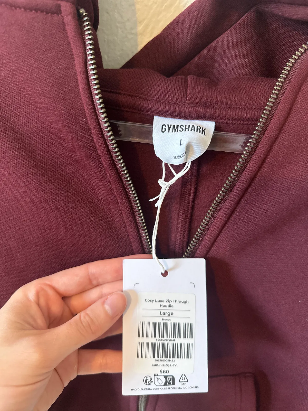 NWT Gymshark Cosy Luxe Zip Through Hoodie in MAROON thumbnail 3