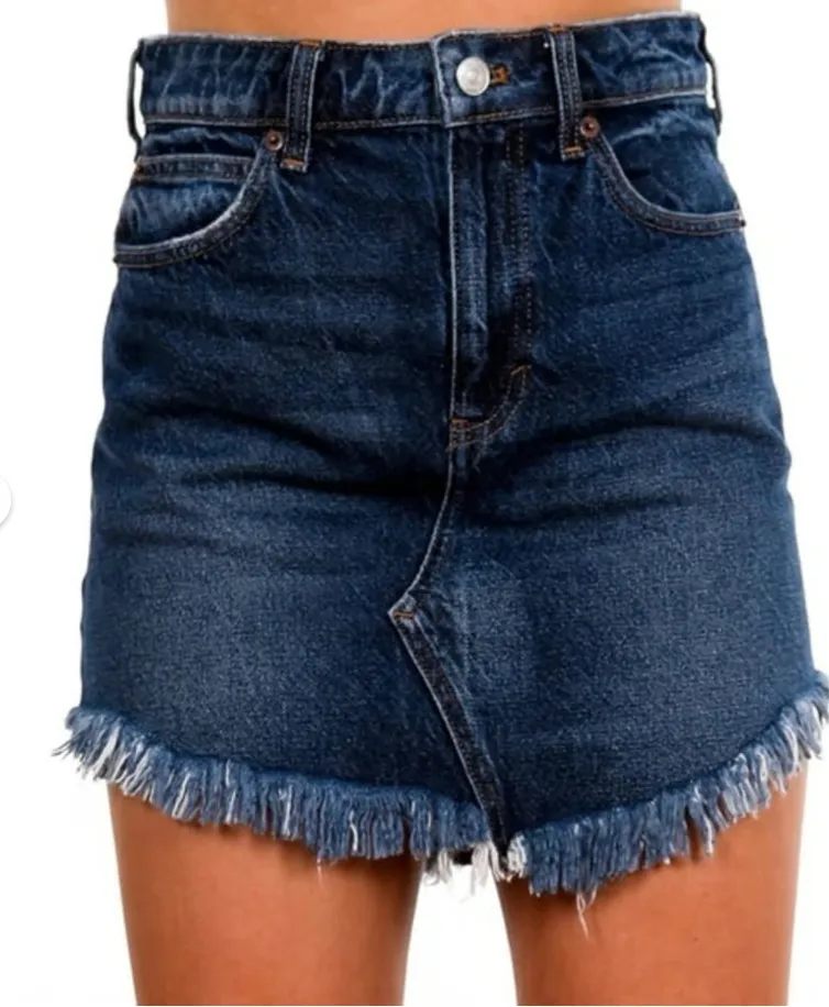 We The Free Bailey Frayed Hem Solid Denim Mini Skirt