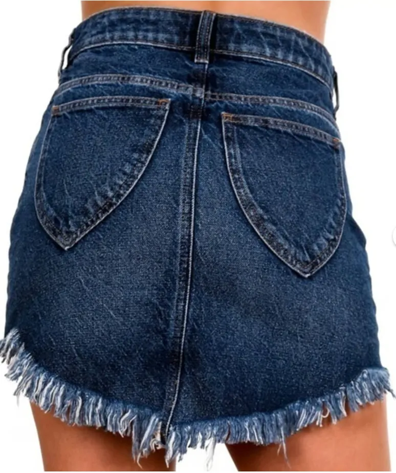 We The Free Bailey Frayed Hem Solid Denim Mini Skirt thumbnail 2