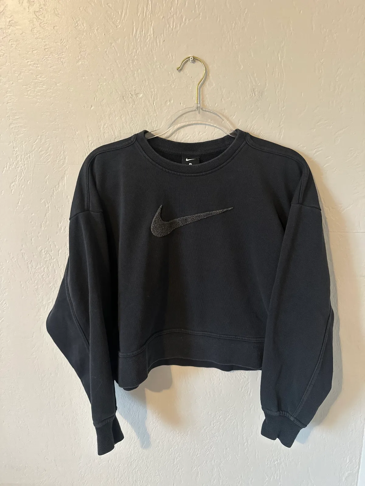 Nike Cropped Crewneck with Embroidered Swoosh in Black 