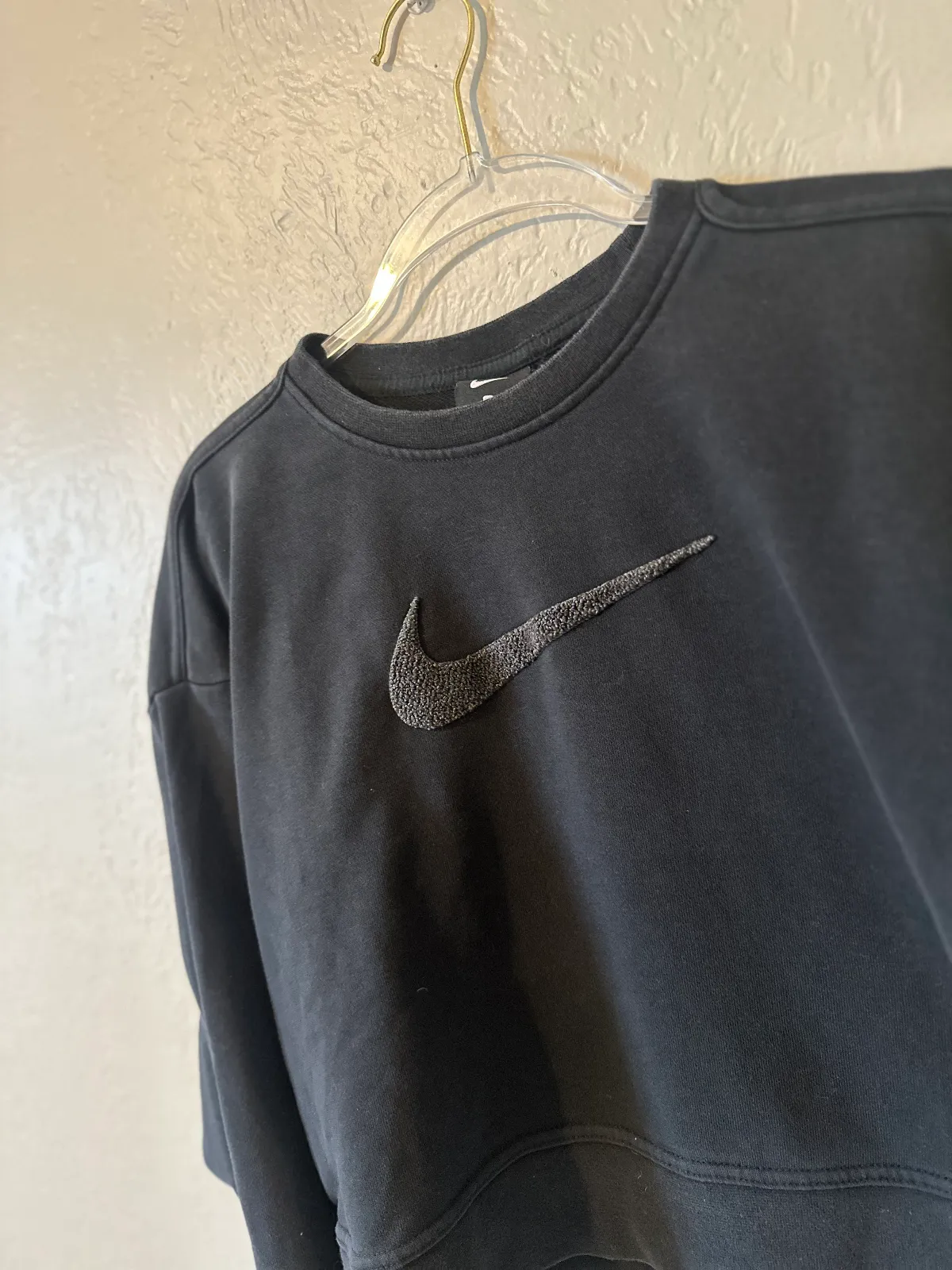 Nike Cropped Crewneck with Embroidered Swoosh in Black  thumbnail 2