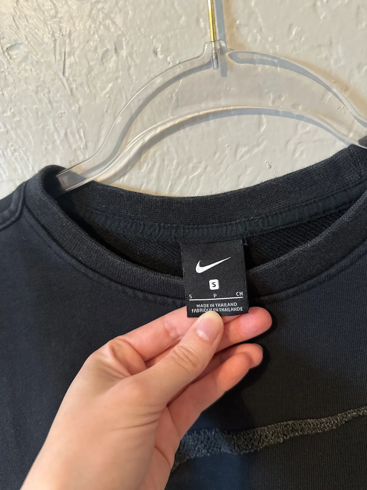 Nike Cropped Crewneck with Embroidered Swoosh in Black  thumbnail 3