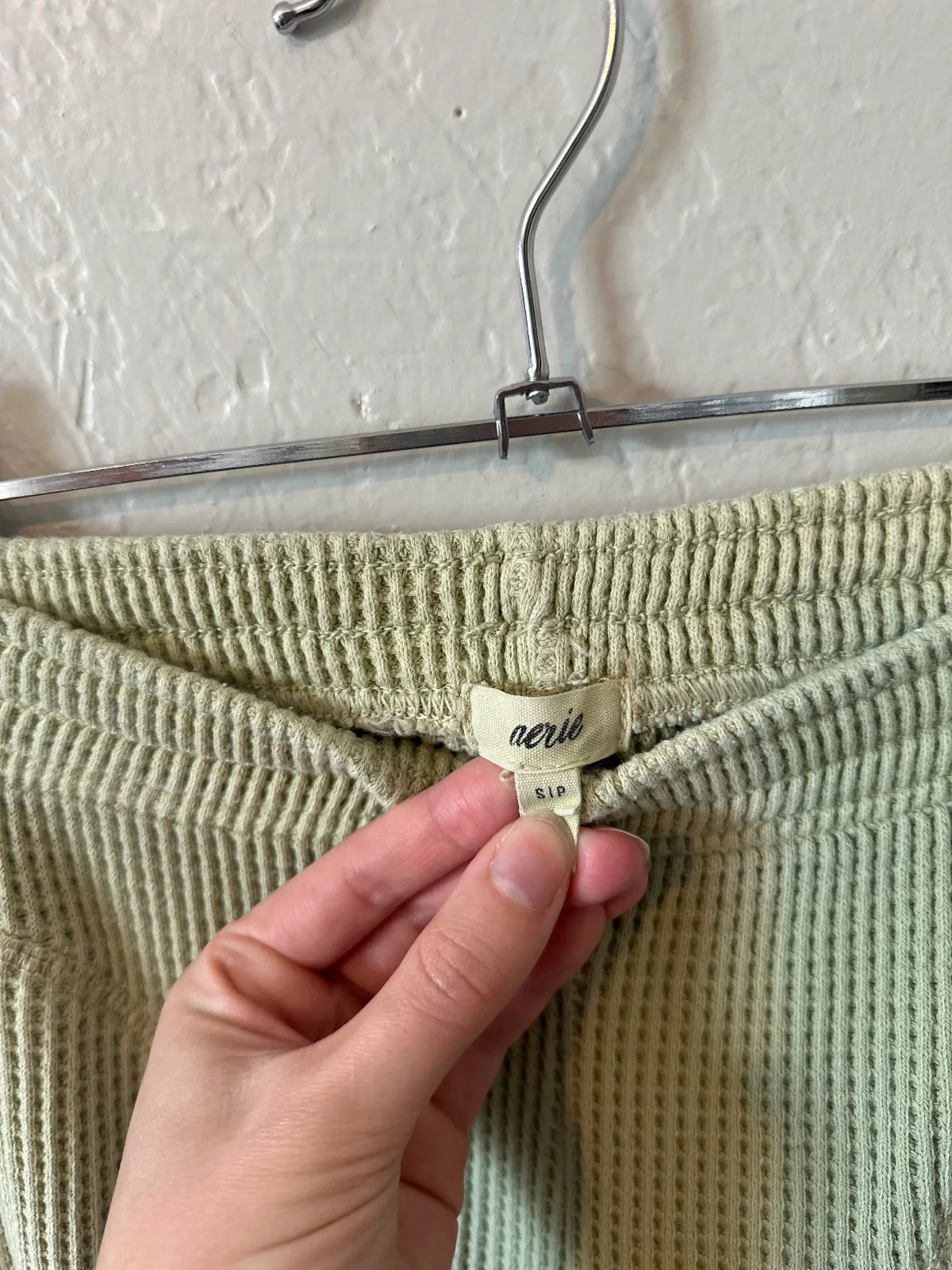 Aerie Waffle Knit Wide Leg Pants in Sage Green thumbnail 4