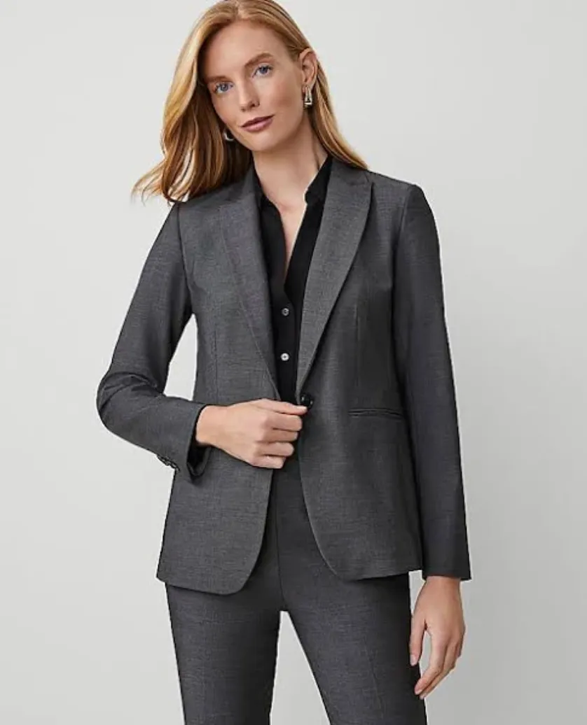 NWT Ann Taylor "The Long One-Button Blazer" in Bi-Stretch in Gray