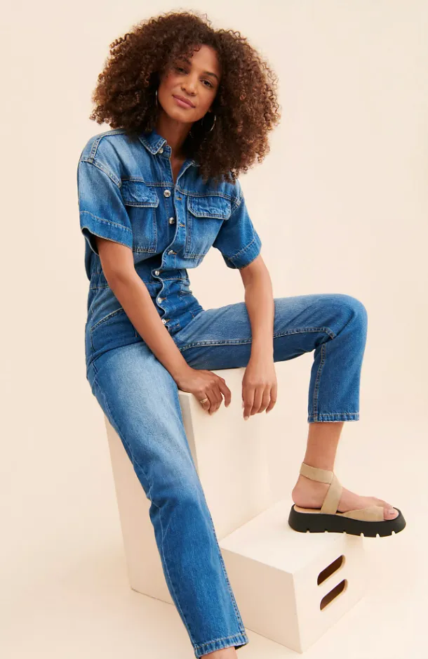 NWT Free People Marci Coveralls in Medium Wash