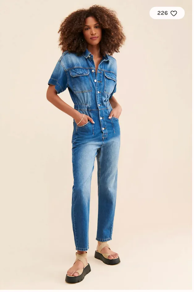 NWT Free People Marci Coveralls in Medium Wash thumbnail 2