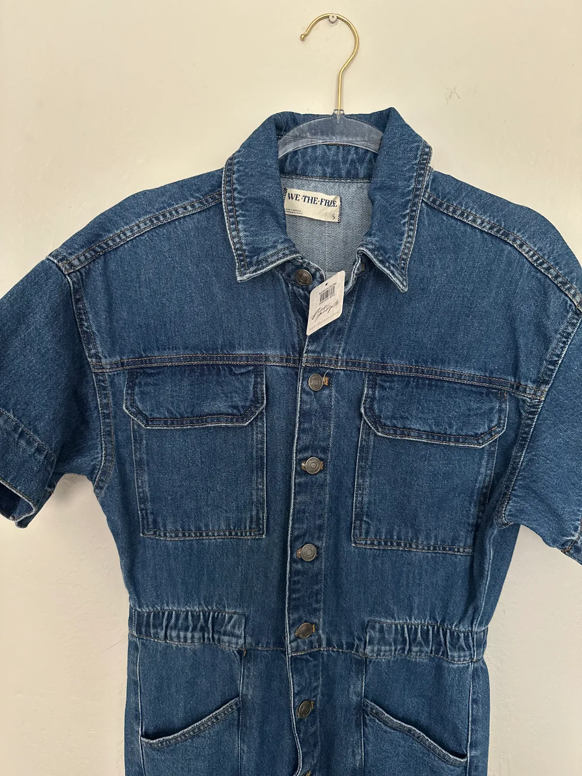NWT Free People Marci Coveralls in Medium Wash thumbnail 5
