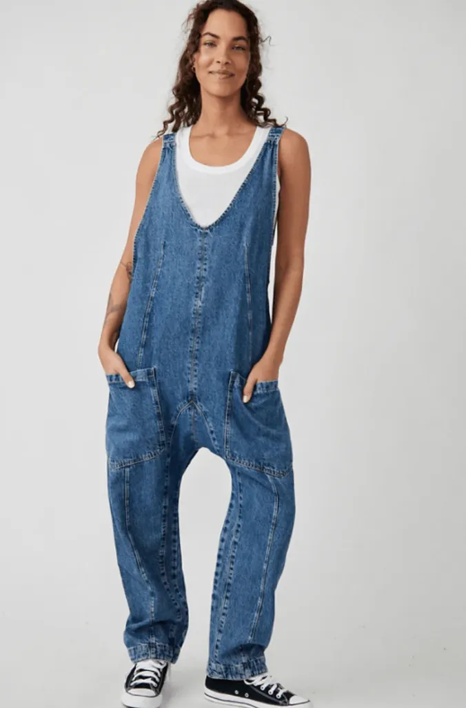 Free People High Roller Denim Jumpsuit thumbnail 2
