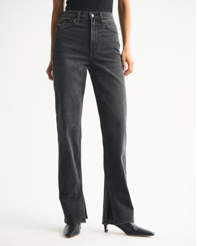 Abercrombie & Fitch “The 90s Straight Ultra High Rise” Jeans in Black WITH SLIT thumbnail 2