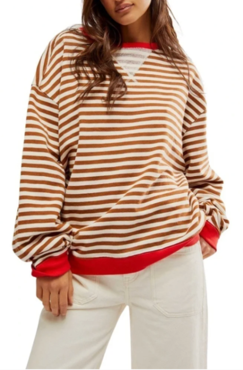 Free People Classic Striped Oversized Crewneck thumbnail 3