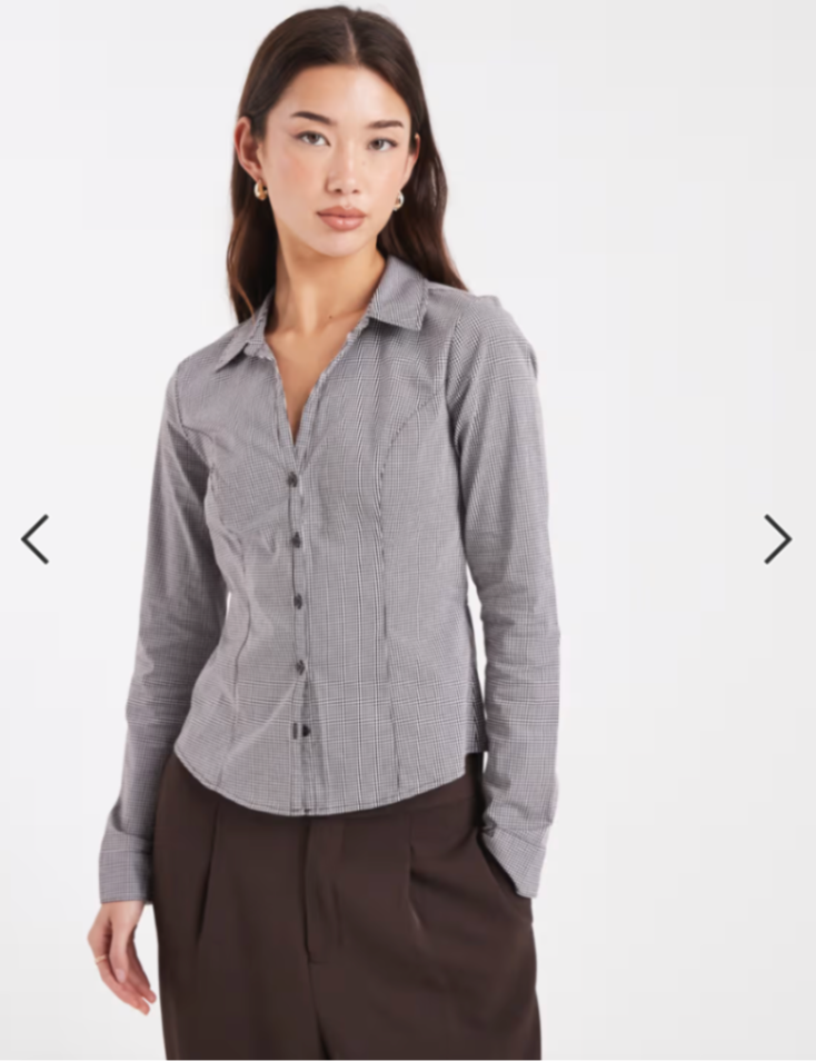 Hollister Brown Gingham Long Sleeve Blouse