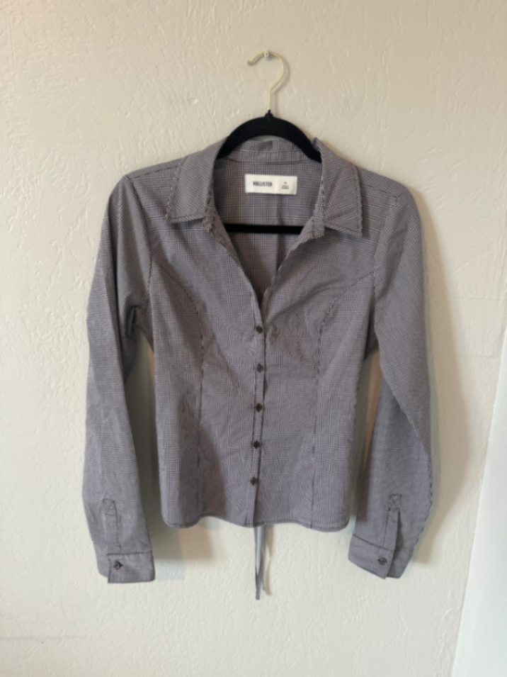 Hollister Brown Gingham Long Sleeve Blouse thumbnail 3